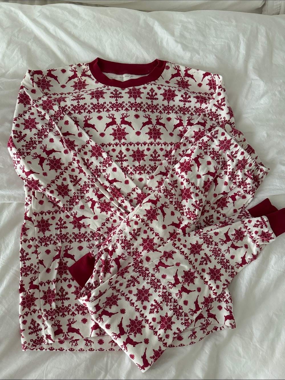 Pottery Barn Red & White Reindeer Fair Isle Pajama Set - Women's Medium